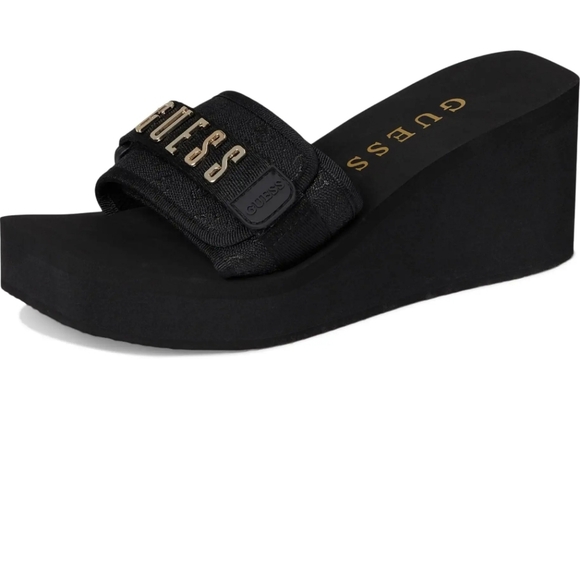 GUESS Women's Black Wedge Sandals - Picture 1 of 7